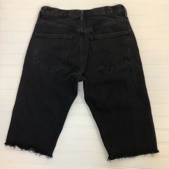 AGOLDE Carrie Knee Length Slim Shorts High Rise A119-1084 Black Size 27 - Picture 6 of 12